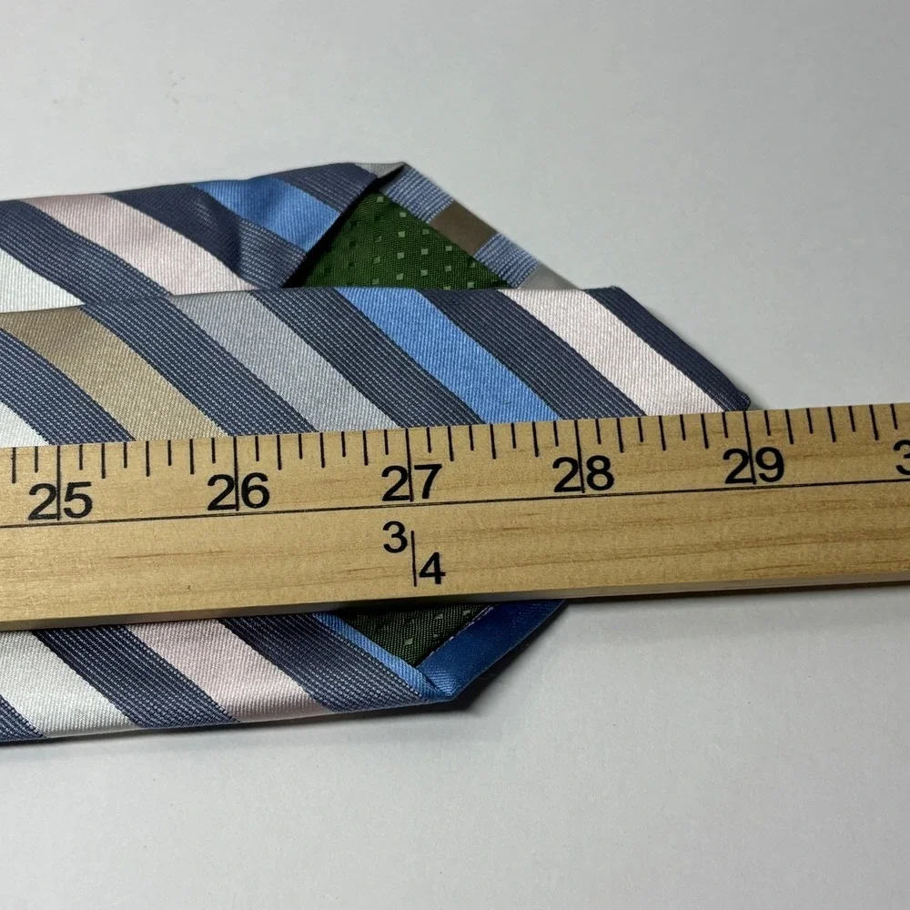 Weatherproof Necktie Men OS Blue‎ Silver Gold Silk Striped Formal Tie Business